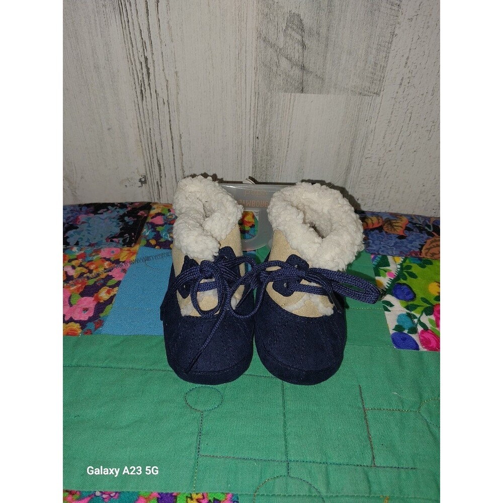 Gymboree Baby Slippers Booties Size 6-12 Months Navy Blue Beige